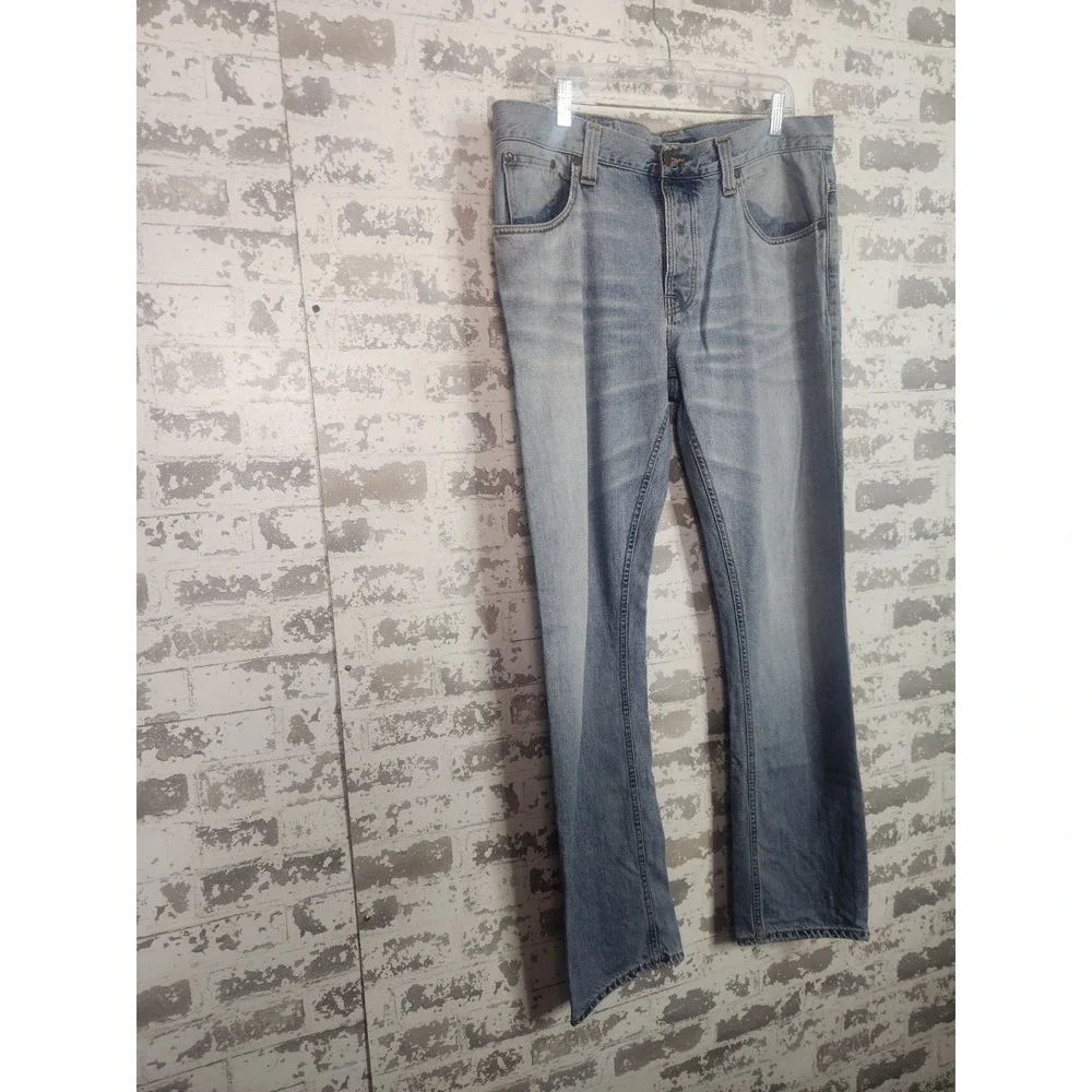 NUDIE Hank Rey Blue Jeans Size 36X34 Straight Light Wash Denim